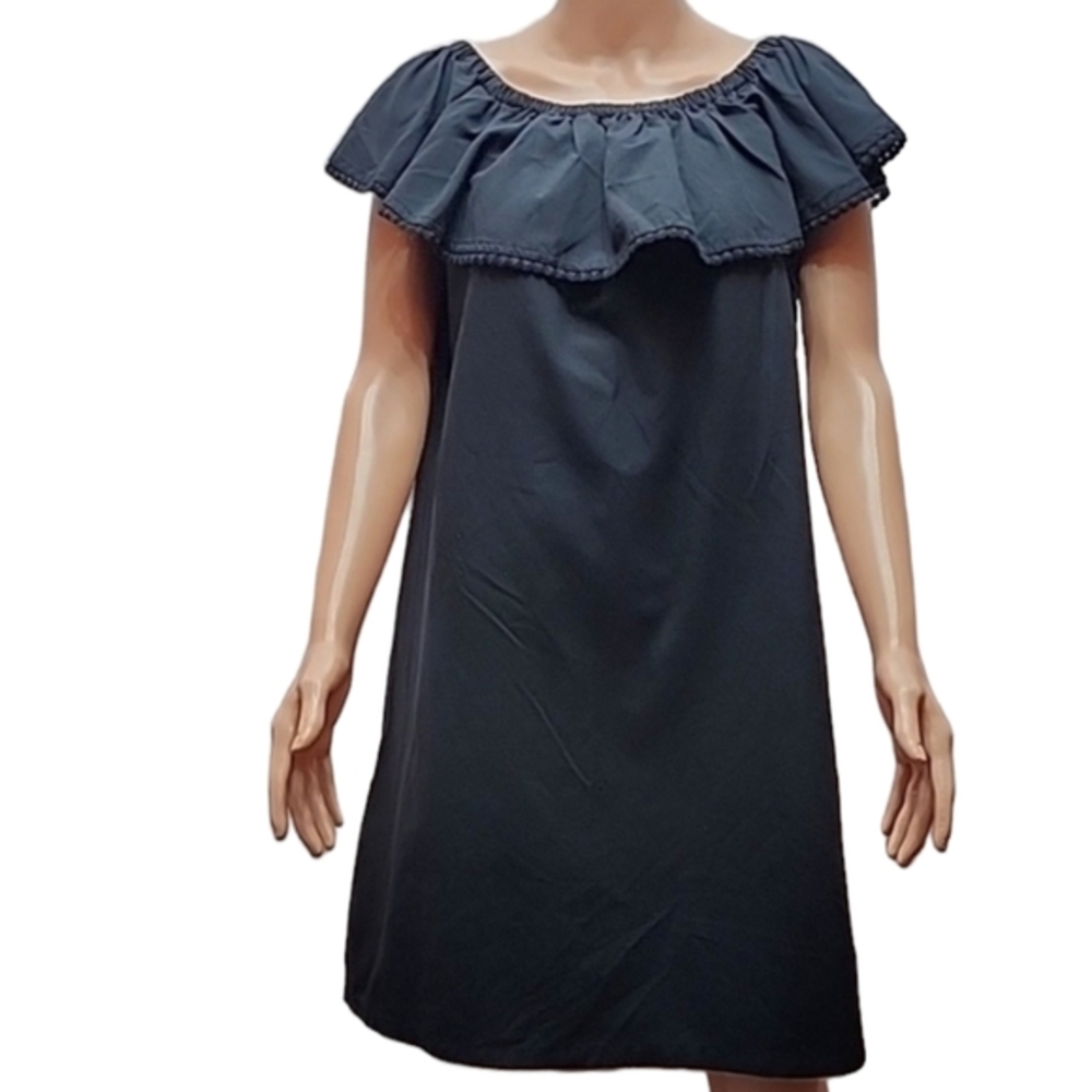 Colleen Lopez Palm Paradise Off-Shoulder Dress Black Plus Size 1X